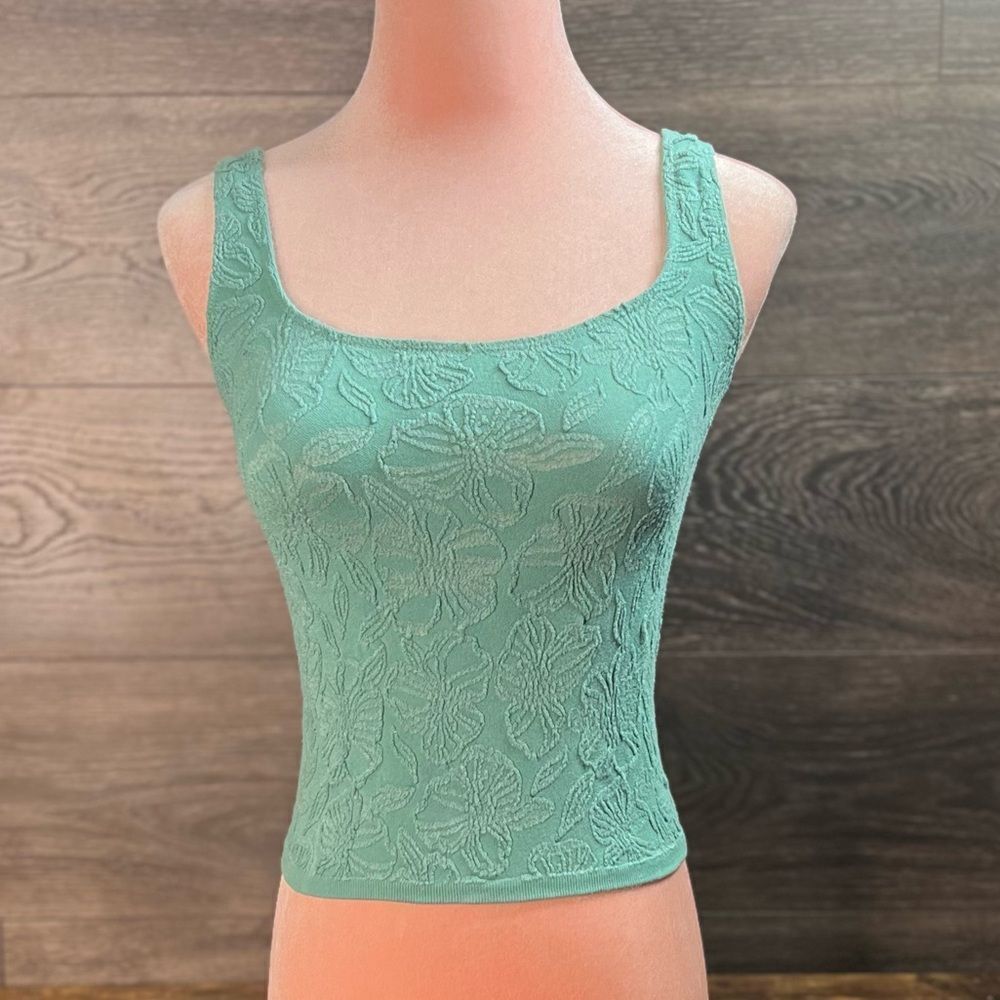Anthropologie The Hannah Seamless Textured Tank in Blue Green Floral. S/M. NWT! - Picture 6 of 16